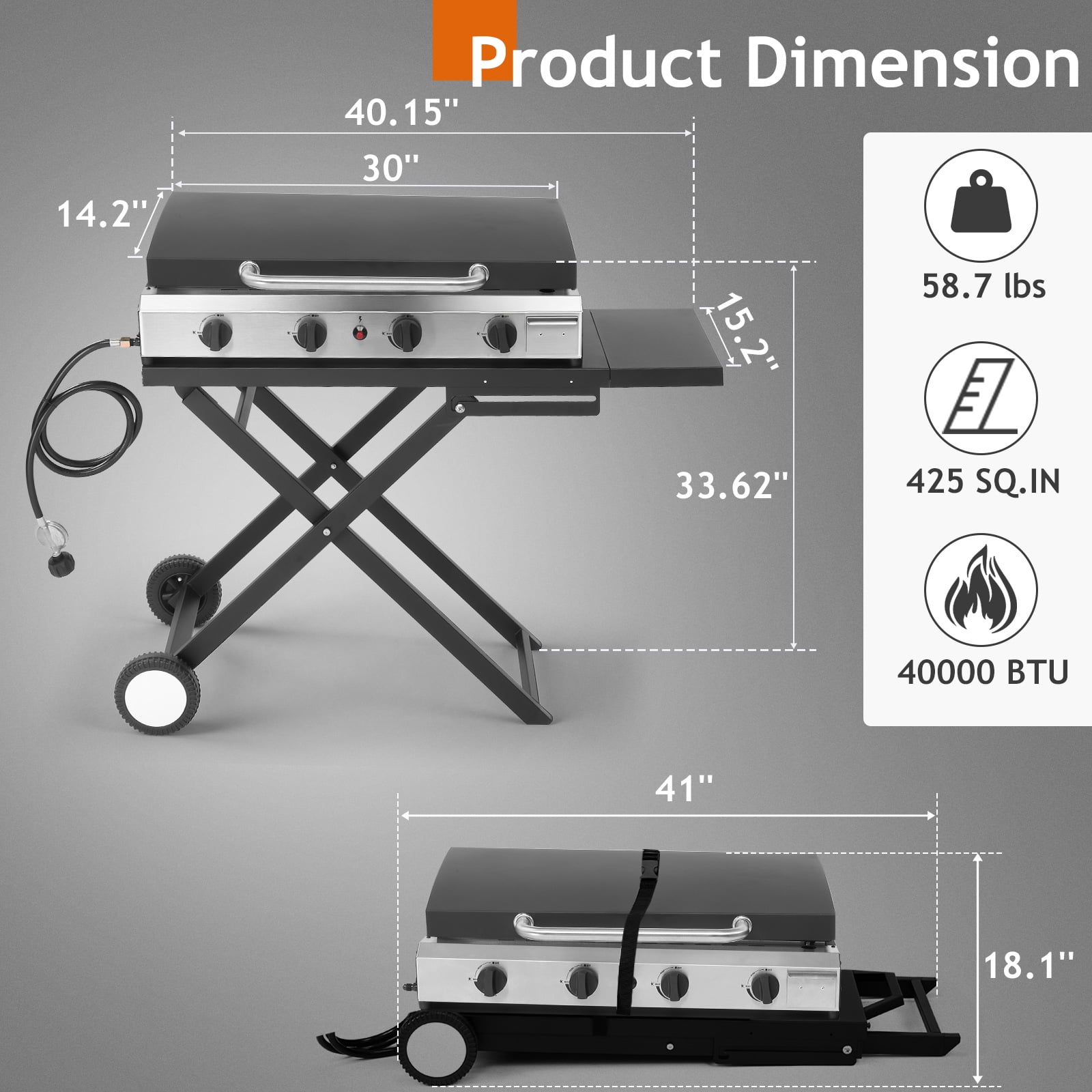 Ktaxon 4 Burner Propane Griddle Flat Top Gas Grill with Stand,Wheels 40000 BTU with Lid,Ceramic Coated Cast Iron Pan,Portable