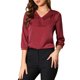 thumbnail image 5 of Blusas de oficina casuales para mujeres INSPIRE CHIC de manga 3/4, cuello en V, camisa de satén XS color burdeos, 5 of 8