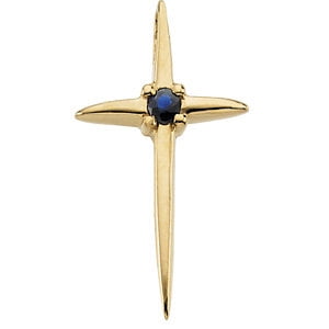 Jewels By Lux 14K Yellow Gold Blue Sapphire Cross Pendant