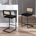 thumbnail image 6 of ONEVOG Mid-Century Velvet Cantilever Counter Height Bar Stools with Rattan Cane Back, Set of 2, Black, 6 of 7