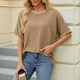 thumbnail image 3 of Women's Fashion Casual Solid Color Round Neck Loose Short Sleeved T Shirt Top Short Sleeve T Shirts for Women Athletic Wear for Woman Women's Loose Fit Tees Tops for Leggings Short Sleeve Our Womens, 3 of 7