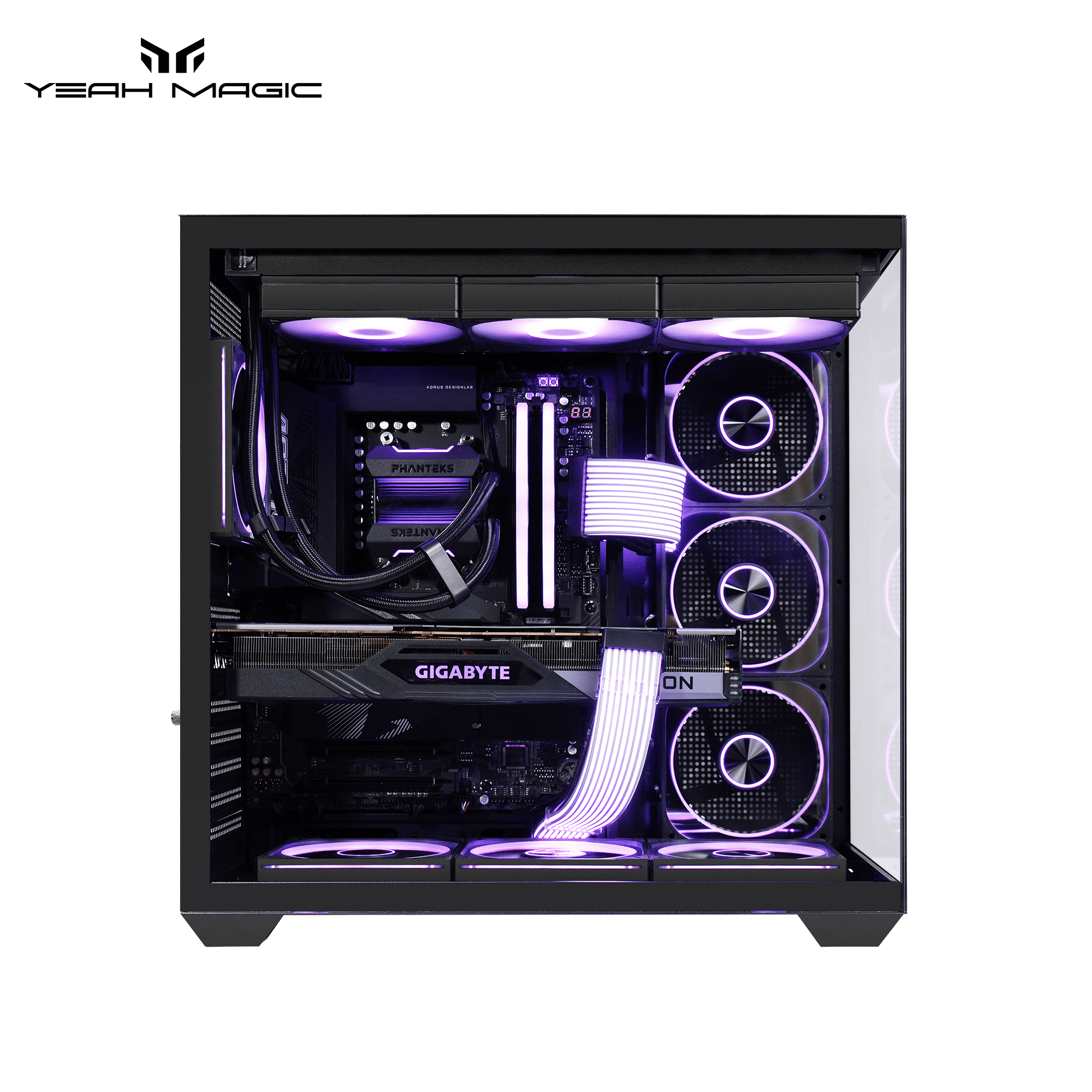 YEAH MAGIC Sword V Gaming PC Case,Seamless Tempered Glass Front & Side Panels, 360mm Radiator Support, Mid-Tower ATX PC Case