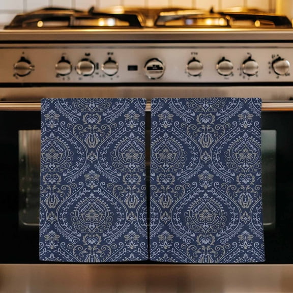 Navy Blue Kitchen Towels Set of 4, Boho Vintage Ethnic Tribe Abstract Art Absorbent Dish Towels for Kitchen, Microfiber Hand Towel, Quick Drying Tea Towel for Cleaning Decorative Dishcloths