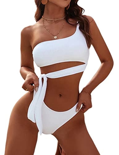Blooming Jelly Womens High Waisted Bikinis Set Halter Neck Cut Out Padded Swimming Costume 