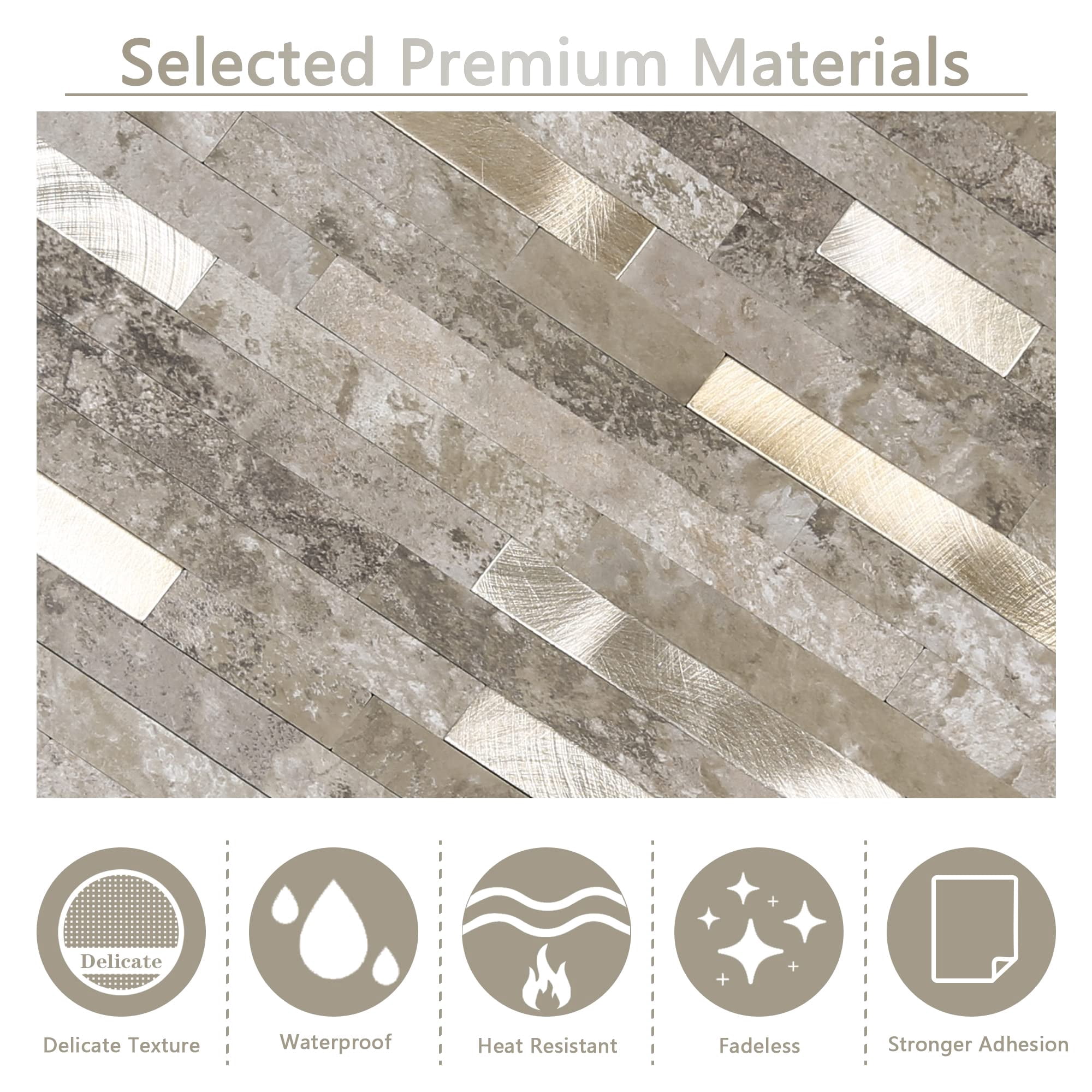 Peel And Stick Marble Backsplash Tile  10 Sheets Slate With Vintage Stripes Self-adhesive Wall For Kitchen Bathroom Fireplace Rv (11.4" X 10.6")