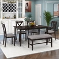 thumbnail image 3 of Harper & Bright Designs 6 Pieces Kitchen Upholstered Dining Table Set for 6 with Bench Wooden Rectangular Dining Table and 4 Chairs, Espresso, 3 of 12