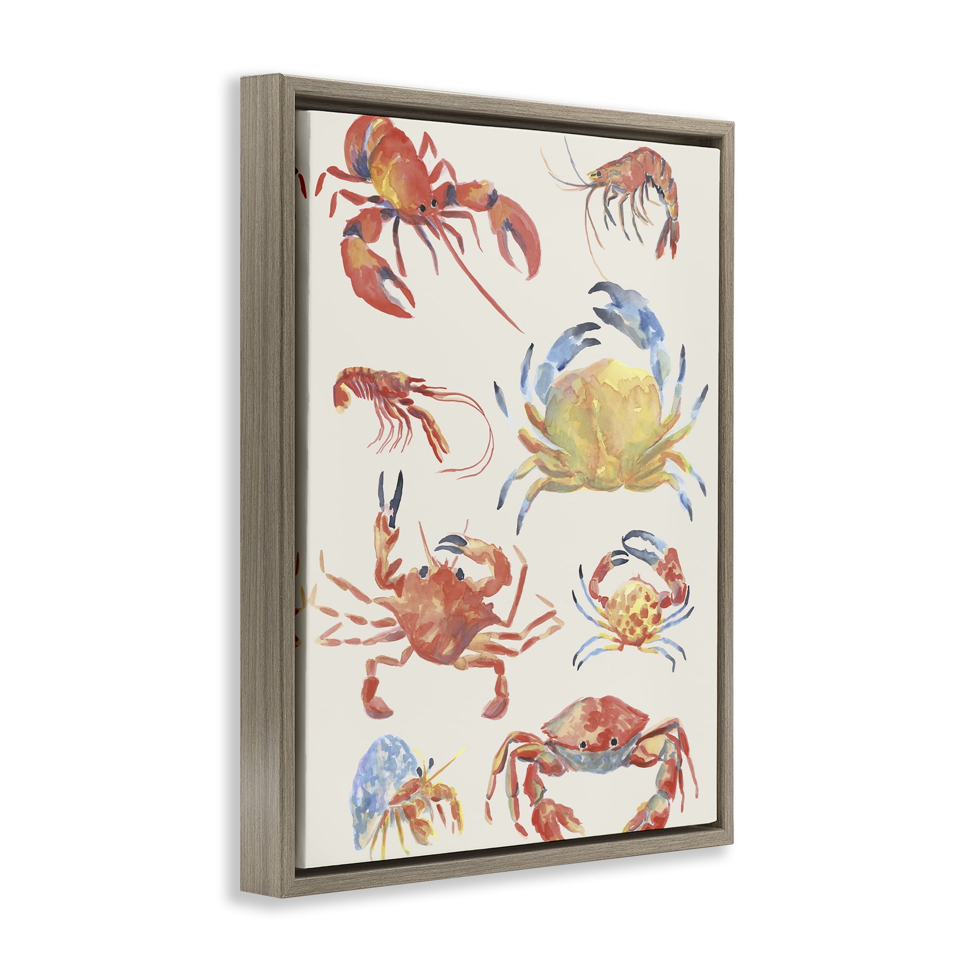 Stupell Industries Crab & Crustacean Collection Brown Framed Floater Canvas Wall Art, design by June Erica Vess