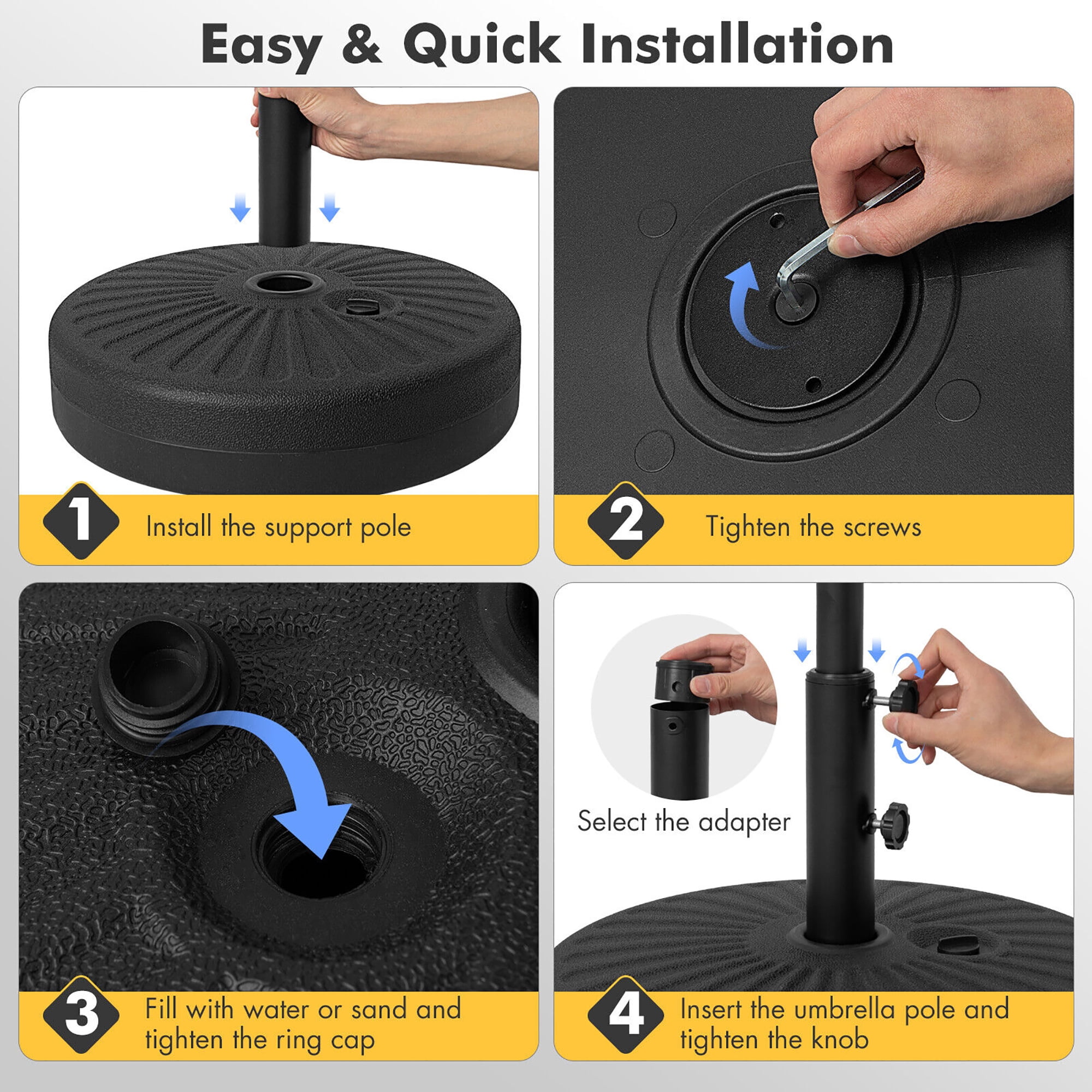 Gymax Patio 19.5'' Fillable Round Umbrella Base Stand Holder Heavy-Duty Pole 1.5''/1.9''