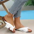 thumbnail image 4 of Gpaecead Women Vintage Fringe Flat Flip Flops Solid Color Cushioned Non Slip Spring Summer Beach Casual Shoes,White, 4 of 8