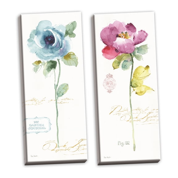 Gango Home Decor Contemporary Rainbow Seeds Loose Floral I & II by Lisa Audit (Ready to Hang); Two 12x36in Hand-Stretched Canvases