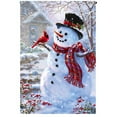 thumbnail image 1 of Evergreen Sub Suede Garden Flag - Snowman and Feathered Friend Flag, 1 of 1