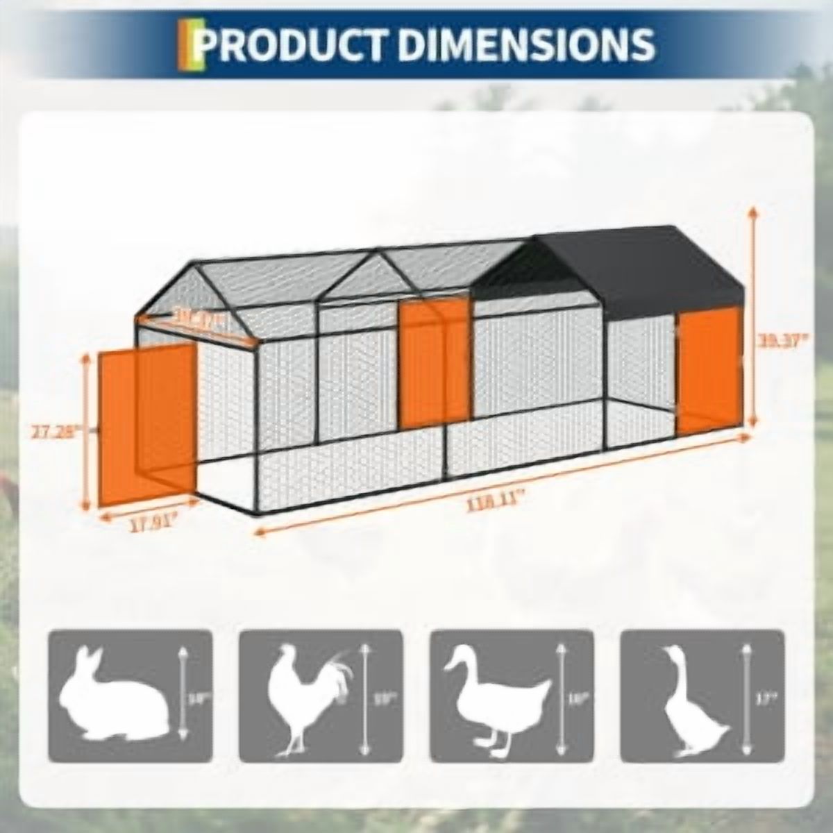 Soonbuy Metal ChickenCoop, Large Chicken Run with 3 Doors, Outdoor Hen House for Yard with Waterproof and Anti-UV Cover, Walk in Poultry Cage for Rabbit Duck Goose