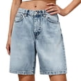 thumbnail image 2 of Makaor Denim Bermuda Shorts for Women with Pockets Plus Size High Waist Straight Leg Long Short Denim Jorts Solid Baggy Casual Outfits Light Blue 2XL, 2 of 5