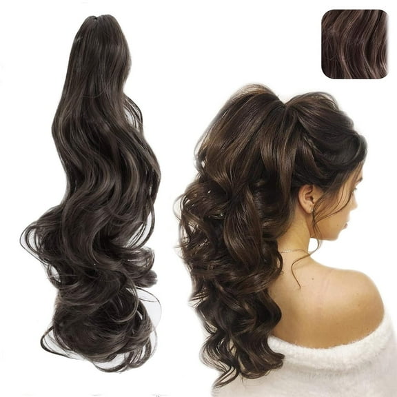 SIISLL Ponytail Extension Claw 18" 20" Curly Wavy Straight Clip in Hairpiece One Piece A Jaw Long Pony Tails for Women Dark Brown 1 Pcs