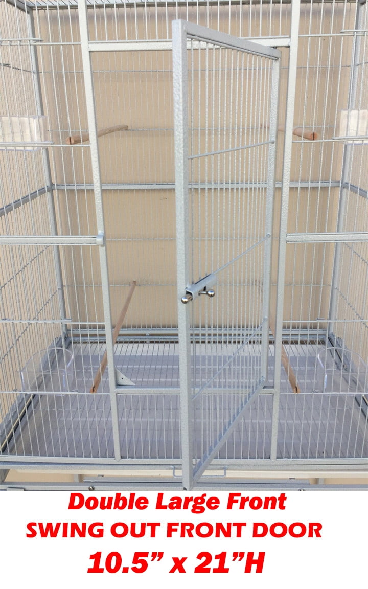 Extra Large Double Center Divider Flight Bird House Breeding Cage Canary Parakeet Cockatiel Lovebird Finches, Side Nest Doors with Removable Rolling Stand
