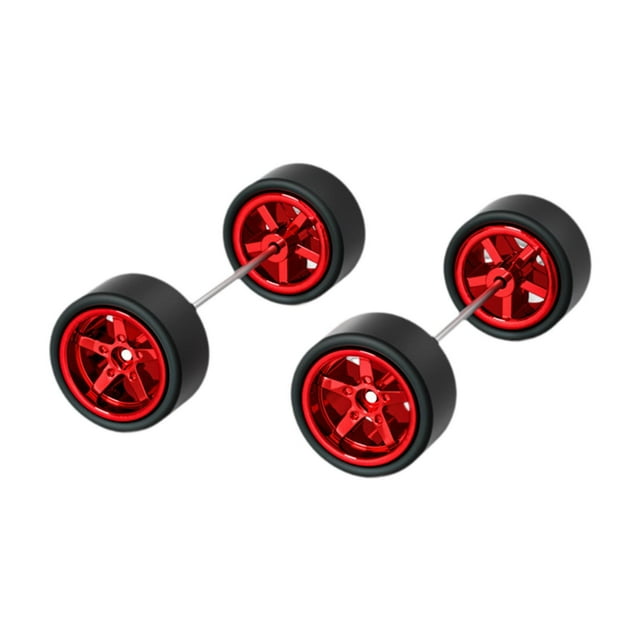 lionlar 2 Pcs 1/64 Roues et Pneus de Voiture RC Professionnels pour Modèles de Voitures RC Camion Adultes Rouge