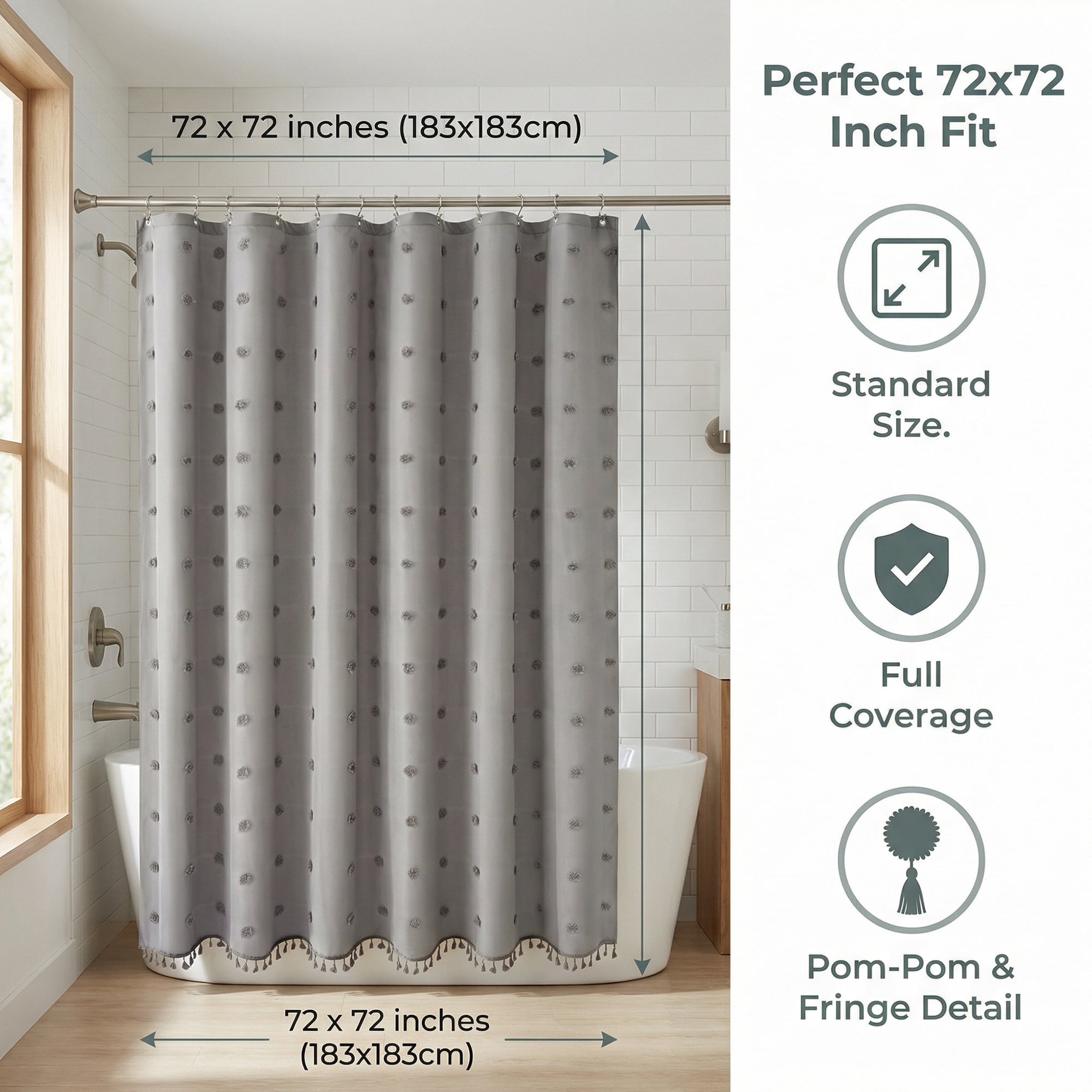 Unique Bargains Geometric Texture Shower Curtain Sets with Hooks Grey 72"W x 72"L