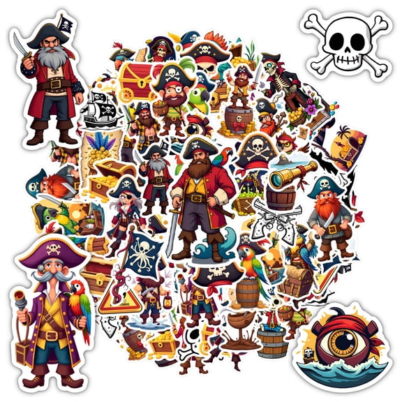 35pcs-50pcs Whimsical Pirate Stickers Skull Cartoon Adventure Stickers for Luggage Laptop Suitcase