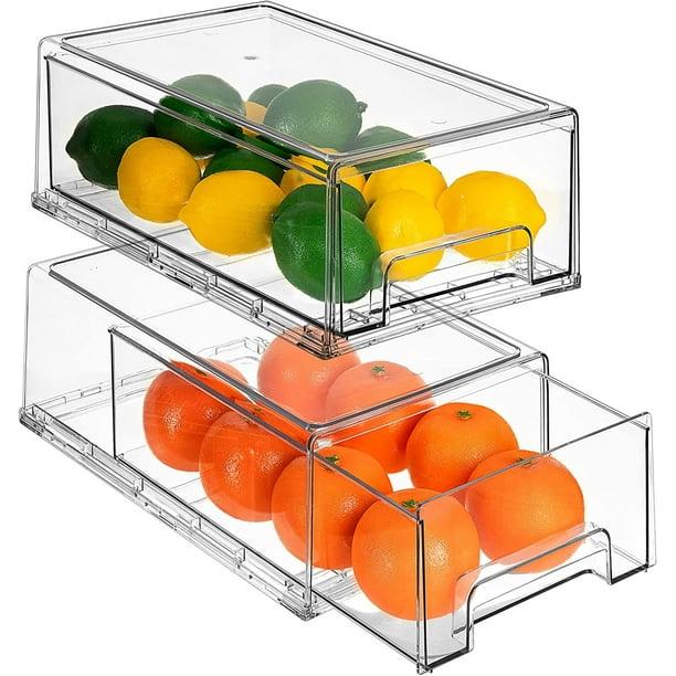 Sorbus Cajones para Refrigerador Organizadores Apilables, Transparentes y Extraíbles para Almacenar Alimentos en la Cocina, el Refrigerador, el Congelador y el Tocador (Paquete de 2, Mediano)
