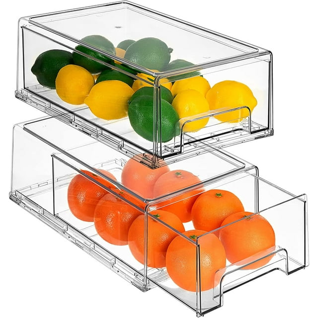 Sorbus Cajones para Refrigerador Organizadores Apilables, Transparentes y Extraíbles para Almacenar Alimentos en la Cocina, el Refrigerador, el Congelador y el Tocador (Paquete de 2, Mediano)