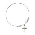 thumbnail image 2 of 7 1/2 inch Round Double Loop Bangle Bracelet w/ Cross medal charm w/ December Blue Swarovski Crystal, 2 of 3