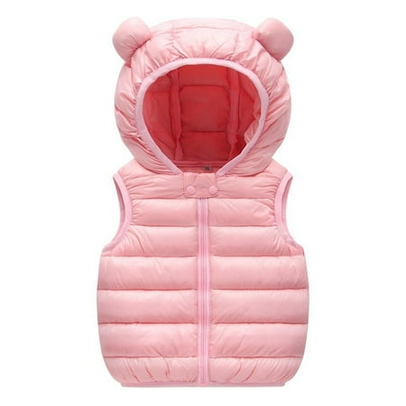 

Toddler Kids Baby Boys Girls Winter Warm Sleeveless Jacket Outerwear Solid Bear Ears Vest Coats Hooded Padded Outwear Dinosaur Snow Jacket