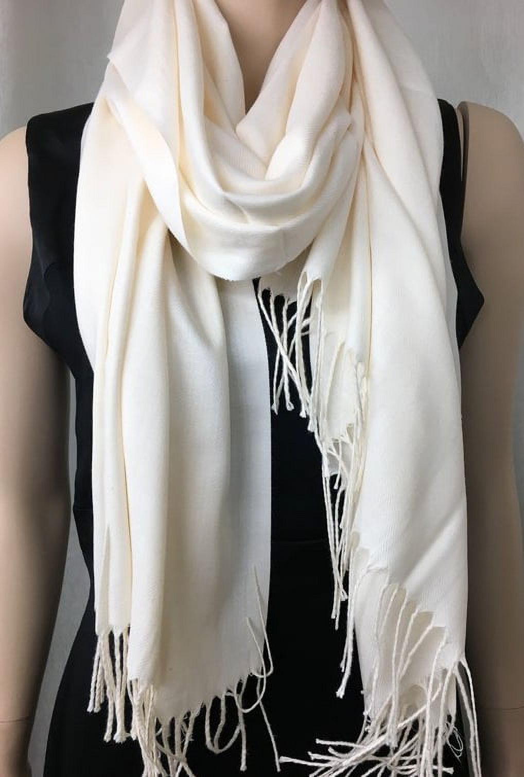 Women's Solid Off-White Pashmina Scarf Shawl Wrap – Silk & Cashmere Blend – Soft, Warm, And Elegant