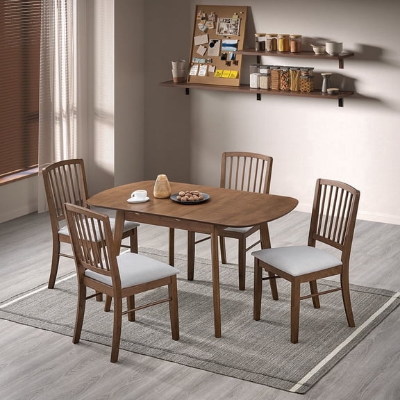 ACTU 5-Piece Mid-Century Wood Extendable Dining Table Set, Walnut