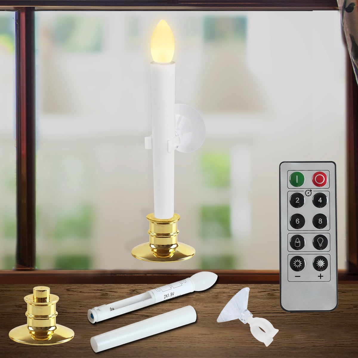 Flameless Taper Window Candles With Gold Bases, Set of 2 Christmas