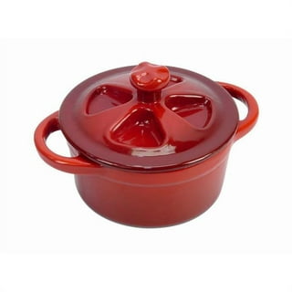 Restaurantware 9 Ounce Mini Casserole Dish, 1 Mini Dutch Oven with Lid - Enameled, Oval, Red Cast Iron Mini Cocotte, Heavy-Duty, for Baking
