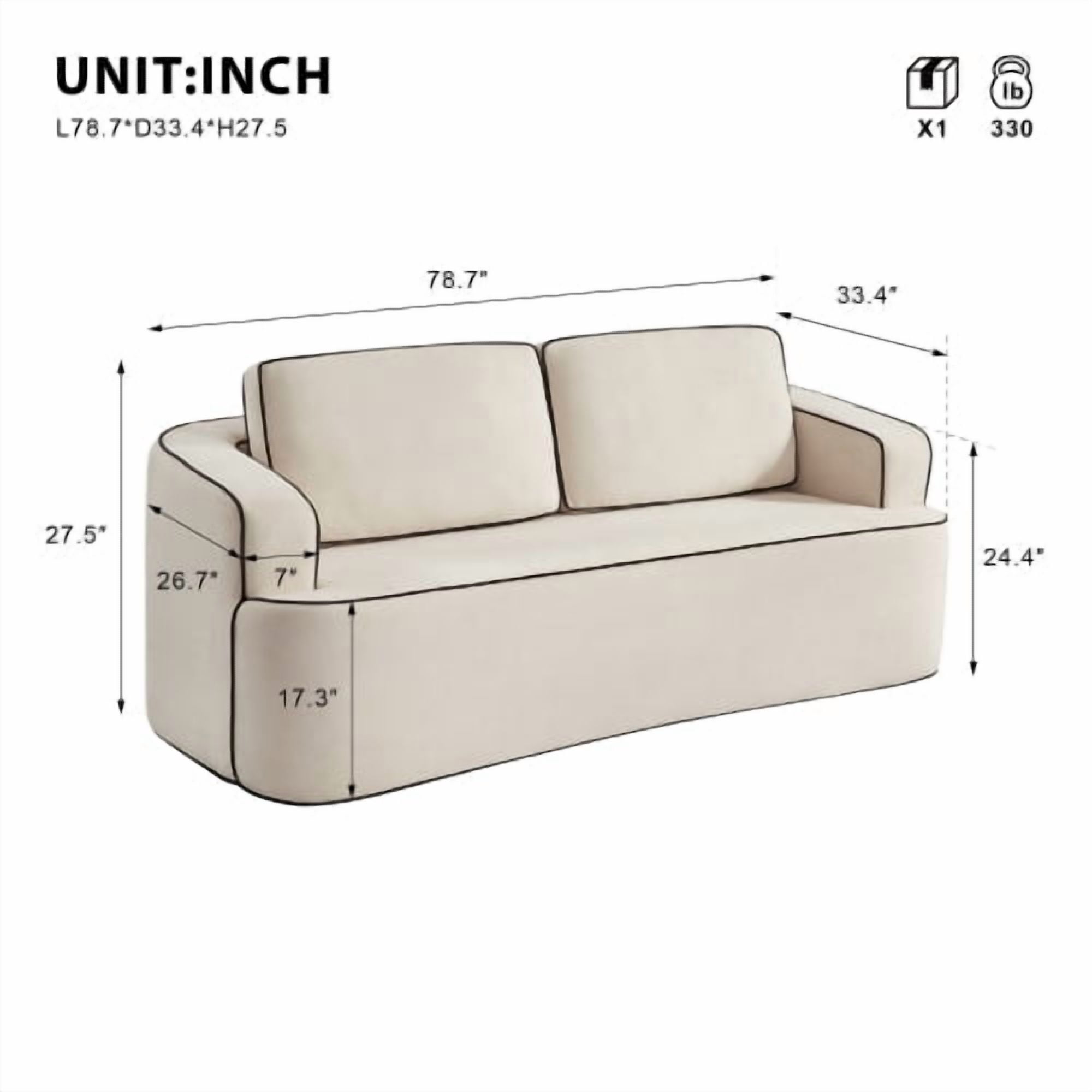 Double Seat Sofa with Integrated Handrail, Space Saving Loveseat for Studio Apartment, Small Living Room, Bedroom, No Assembly Required, Alabaster