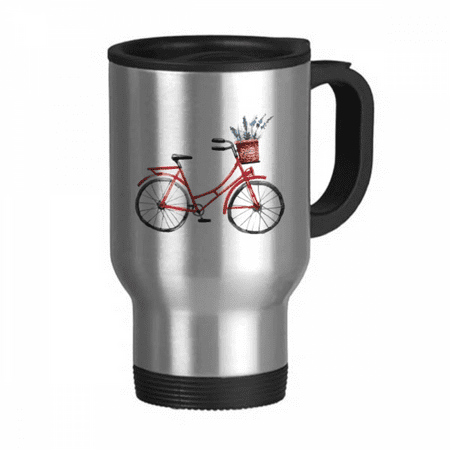 

Watercolor Bicycle Lavender Flower Travel Mug Flip Lid Stainless Steel Cup Car Tumbler Thermos