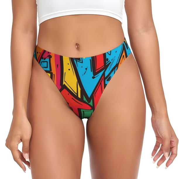 Fotbe Colorful Arrow Graffiti Pattern Tanga Sin Costuras para Mujer con Estampado – Panties Invisibles, Transpirables y Cómodos para Uso Diario-X-Small