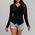thumbnail image 3 of TKLPEHG Womens Tops V-Neck Velvet Ruched Tops Solid Color Lightweight Long Sleeve T Shirt Fall Tops Fashion Loose Comfy Casual Blouses Pullover (Black,L), 3 of 7