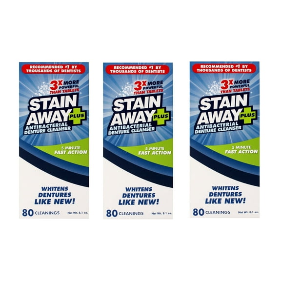 3 Pack of Stain Away Plus Denture Cleanser 8.1 Ounce