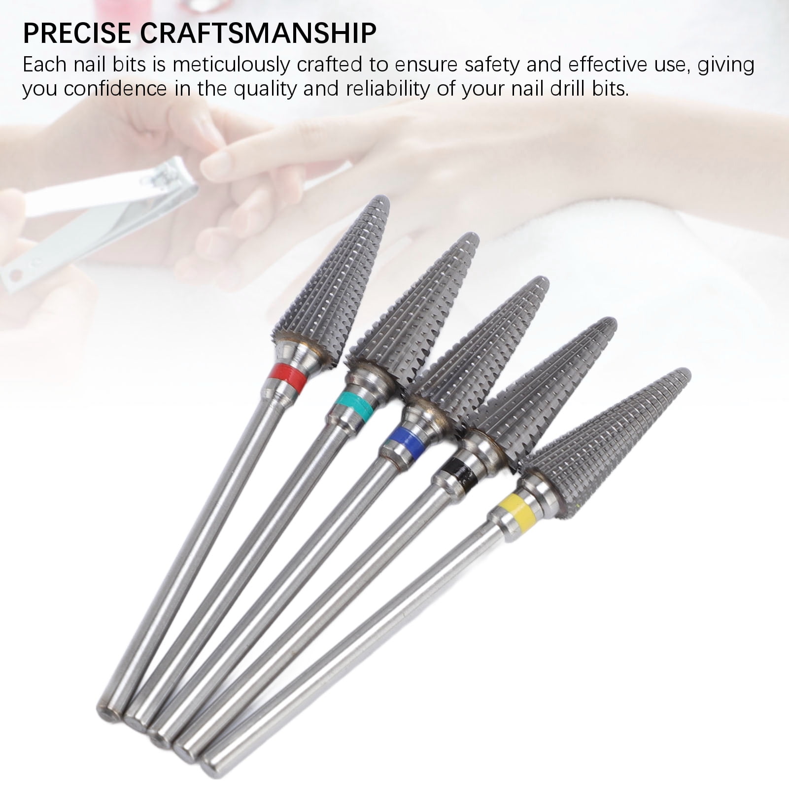 Suodoka 5 Pcs Tungsten Carbide Tapered Nib Nail Drill Bits Set, Professional Manicure Pedicure Polishing Electric File Accessories for Acrylic Gel Natural Nails, Low Vibration Salon Quality Tools