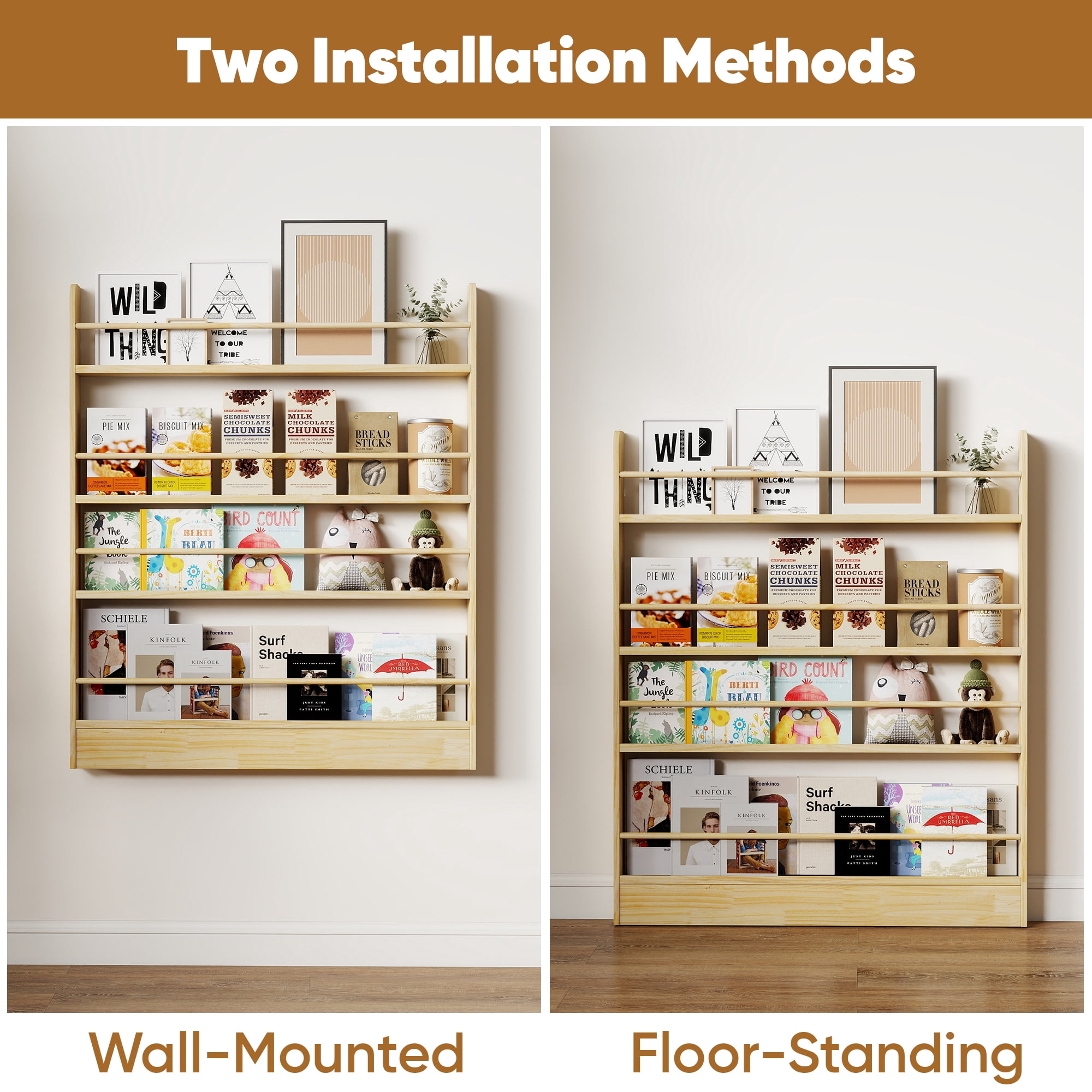 VGBYUJ Behind The Door Bookshelf, 4 Tier 47.4" Behind The Door Storage Organizer, Space-Saving Wall Mount Bookcases for Narrow Space, Solid Wood