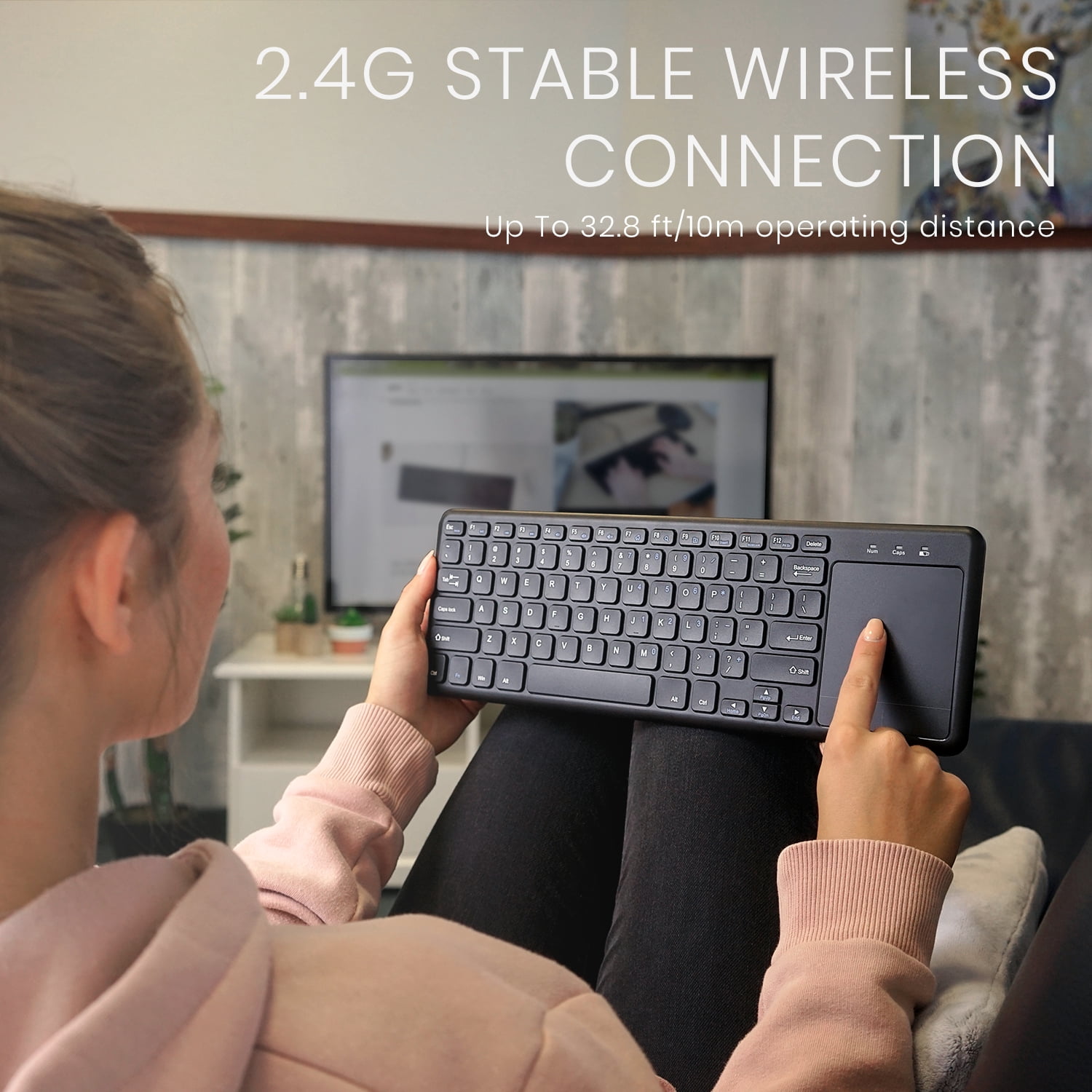 Perixx PERIBOARD-716 Wireless Keyboard with Touchpad, Support Multiple Devices Connection with TV, Tablet and Smartphone, X Type Scissor Keys, Black, US English Layout