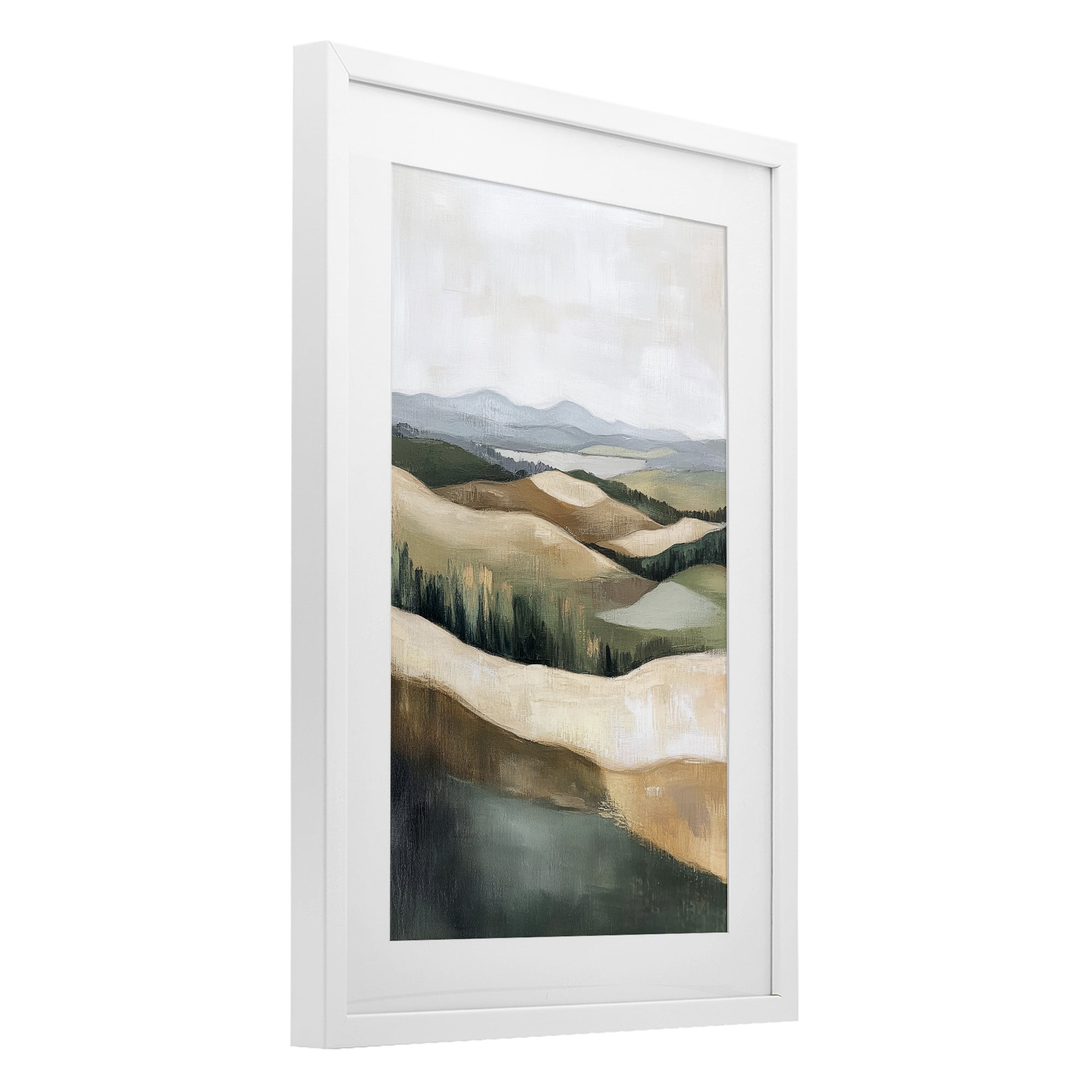 Stupell Industries Tranquil Rolling Hills & Fields White Framed Print Under Glass, design by Petal Prints Design
