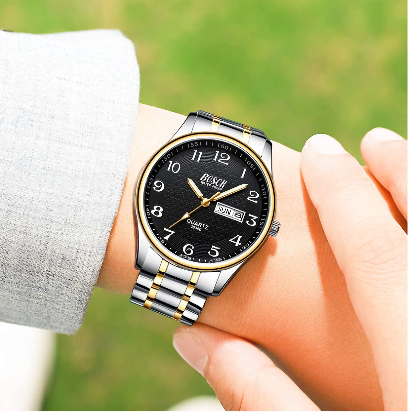 BOSCK Analog Mens Watch,40mm Easy Read Auto Date and Day Stainless Steel Business Watch for Men,30M Waterproof Sports Mens Wrist Watches