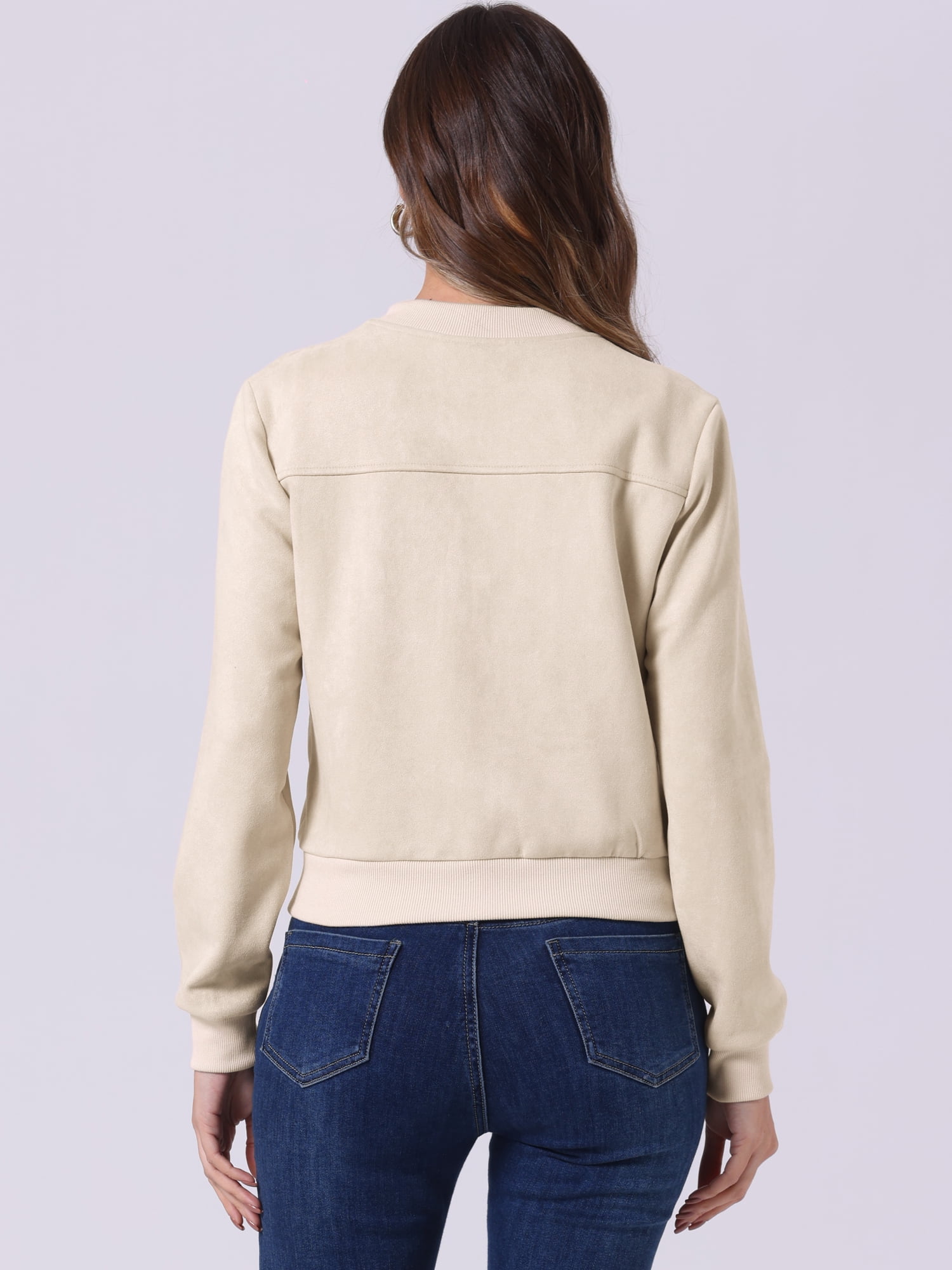DARING DIVA Stand Collar Zip Up Biker Moto Bomber Jackets S Beige