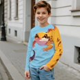 thumbnail image 5 of Psesaysky Leopard Lizard Boys Long Sleeve Shirts 2 Pack Soft Loose Tees for Kids 7-8 Years Beige Blue Round Neck Pullover Tops Winter Layering, 5 of 6