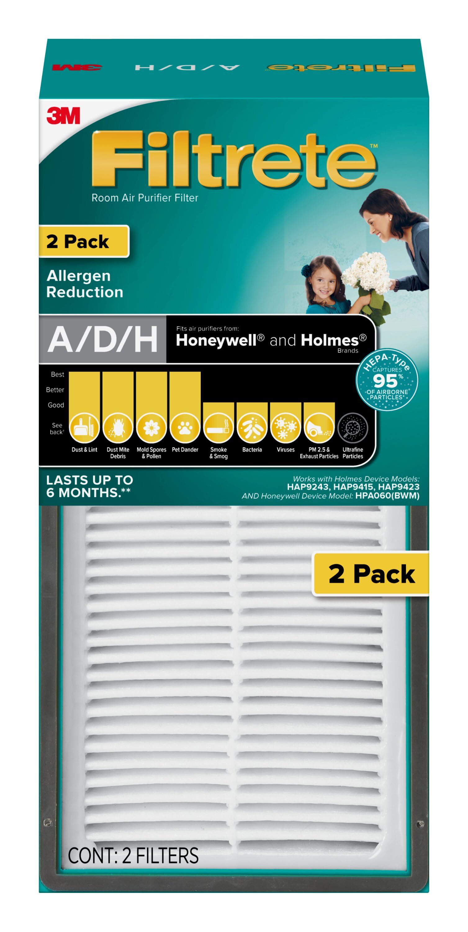 Filtrete A/D/H Allergen Reduction HEPAType Room Air Purifier Filter, 2