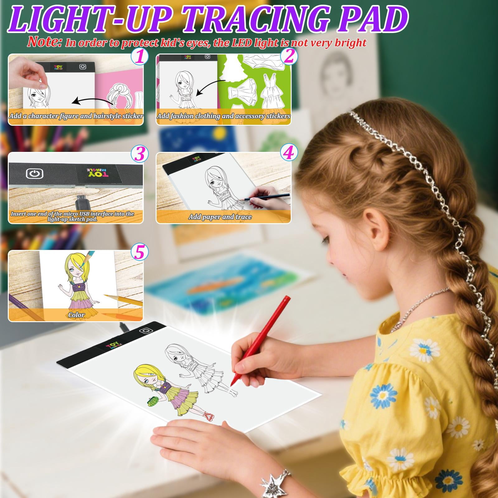 Kids Light Pad Art Kit – Reusable Acrylic Stickers with Drawing Board & Carry Case | Creative DIY Toy for Holiday Play