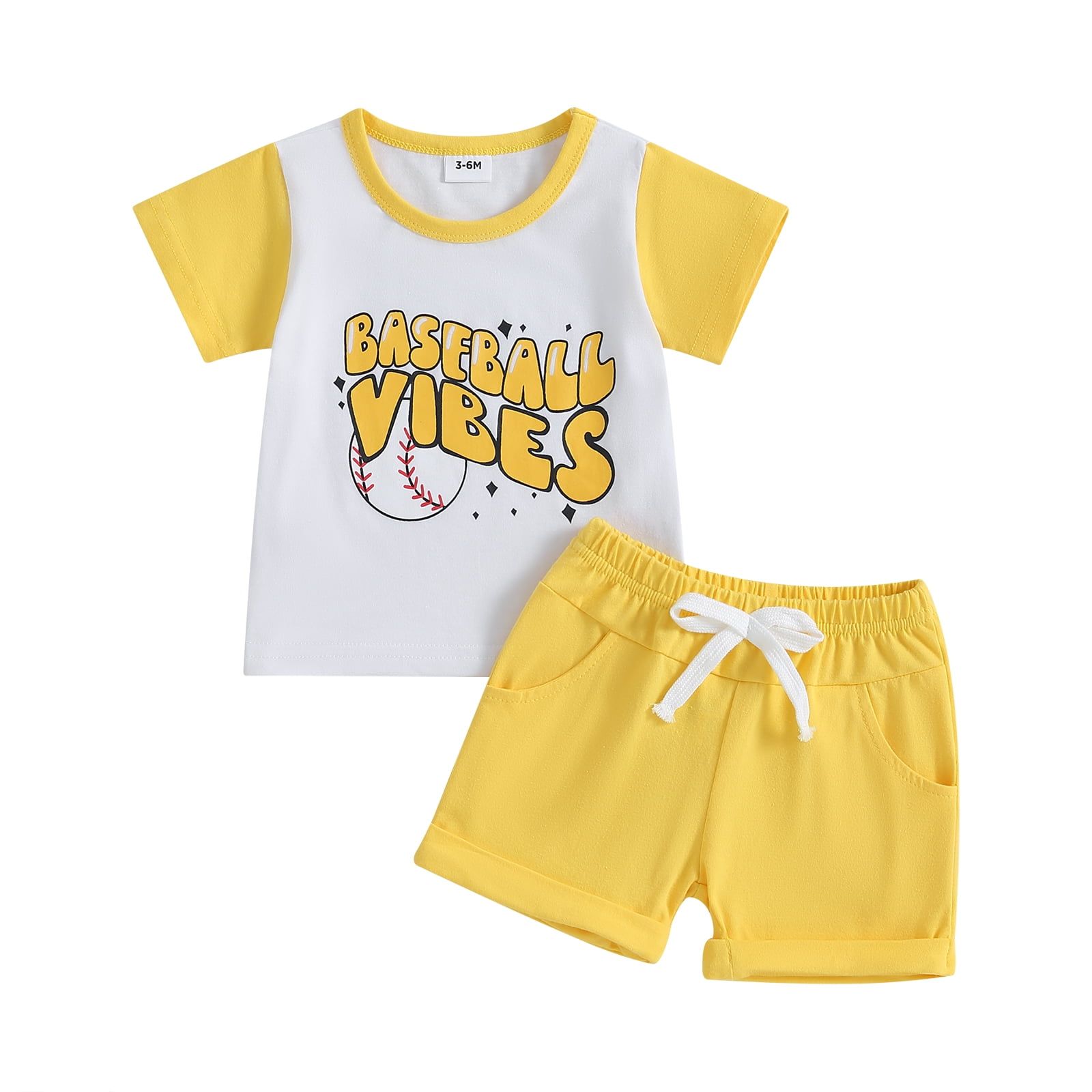Baby Boys Shorts Set, Short Sleeve Letters Baseball Print Tshirt with