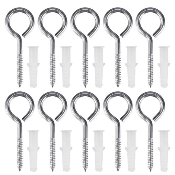 LEEYNEER 10pcs 304 Stainless Steel Self Tapping Screw Eye Bolt Ring Hook with Expansion Pipe(Closed Loop)