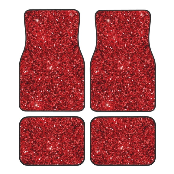Naloa Red Glitter Car Foot Mat Set of 4 Pieces - Universal Floor Liner Neoprene Full Set Floor Mats for Cars Trucks SUV