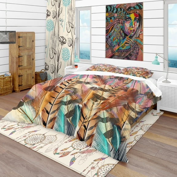 Designart 'Tiger Patterned Boheman Feathers' Southwestern Duvet Cover Set