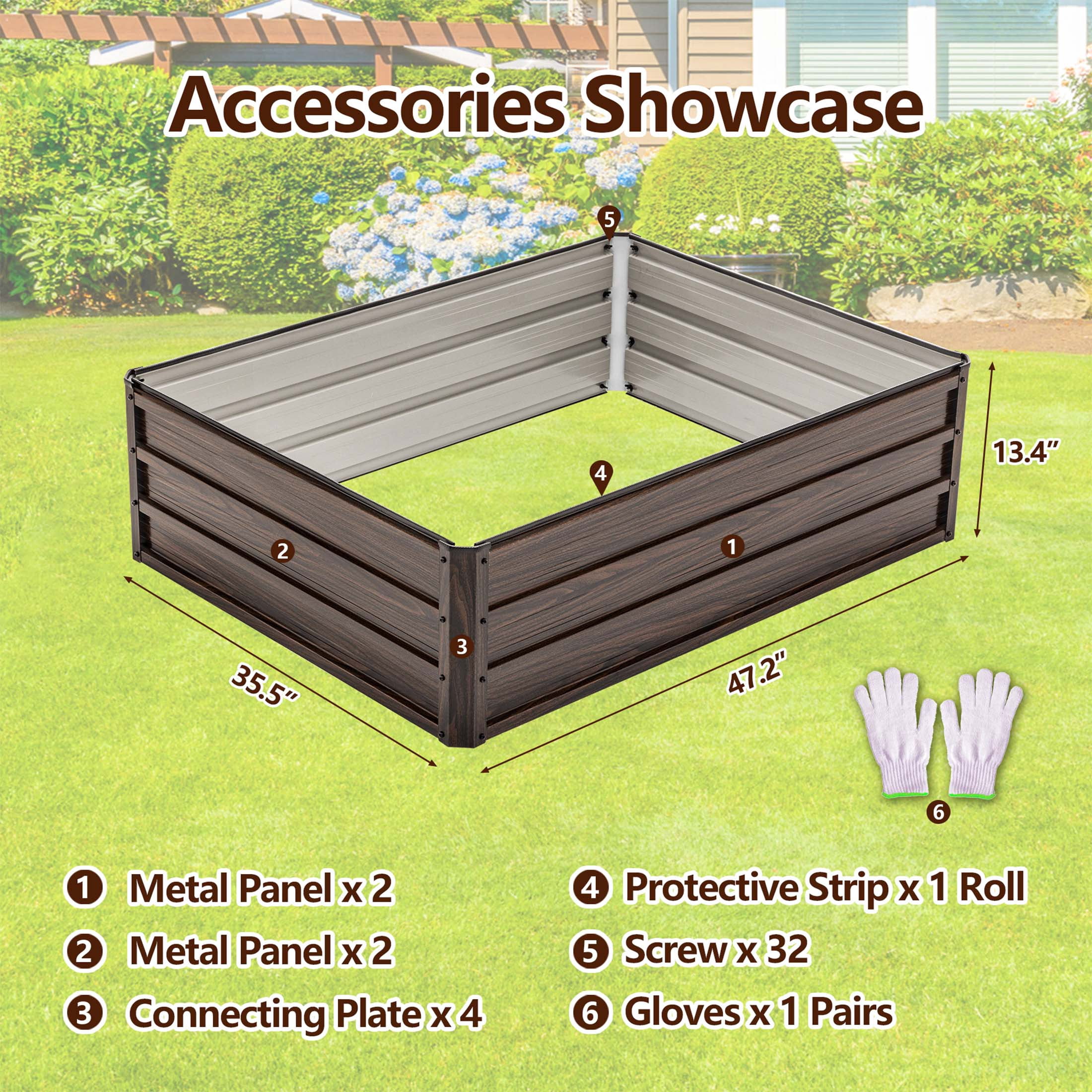 LZBEITEM 3-Pack Galvanized Raised Garden Bed, 4x3x1ft Metal Planter Box for Outdoor Vegetables, Herbs & Flowers, Wood Grain Brown