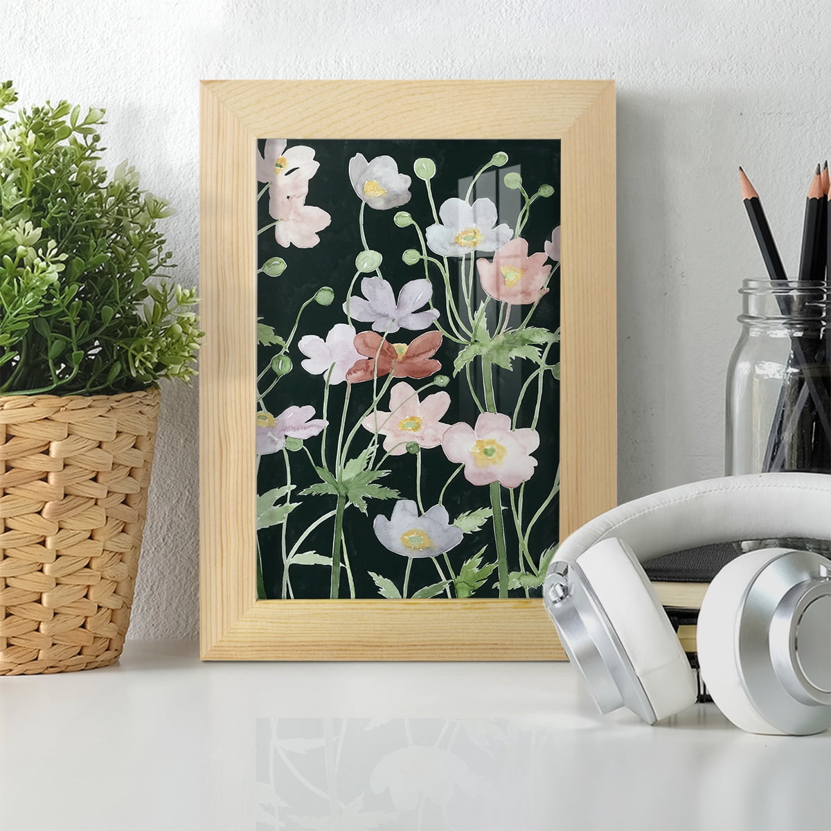 Anemone Dance II -Framed Print w/glass-Natural Wood